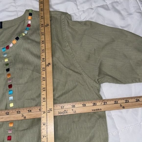 Vintage Womens 3-Piece Olive Green Cotton Ensemble With Beaded Trim - Picture 10 of 13